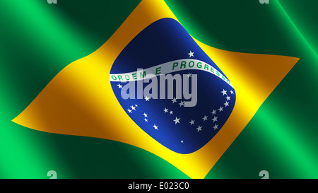 Brazilian Flag flowing close up Stock Photo