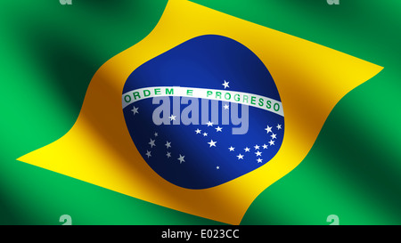 Brazilian Flag flowing close up Stock Photo