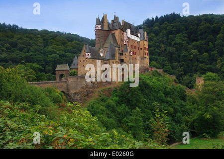 Burg Eltz Castle, located between Koblenz and Trier, Germany, is situated on a rock in the middle of the valley of the Moselle R Stock Photo