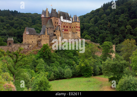 Burg Eltz Castle, located between Koblenz and Trier, Germany, is situated on a rock in the middle of the valley of the Moselle R Stock Photo