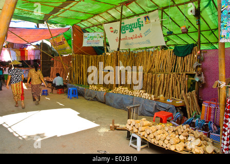 Thanaka wood shop in the market. Stock Photo