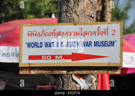 Sign for the Thailand–Burma Railway Museum in Kanchanaburi, Thailand. Stock Photo