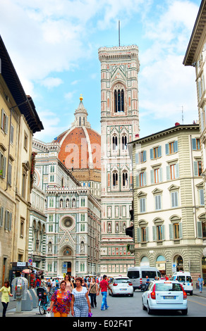 People at Basilica of Saint Mary of the Flower, view from the street. Florence Stock Photo