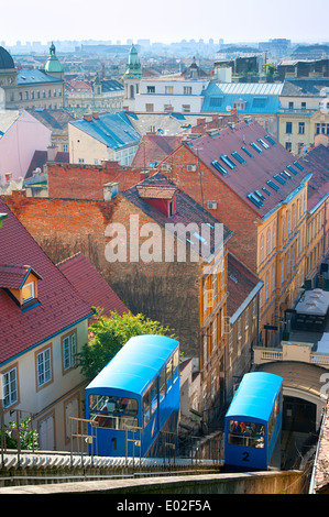 The Zagreb Funicular . Its 66-metre track makes it one of the shortest public-transport funiculars in the world. Stock Photo