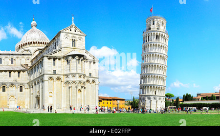 Tourist visiting the leaning tower of Pisa , Italy Stock Photo