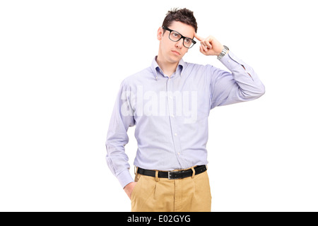 Young man trying to remember something Stock Photo