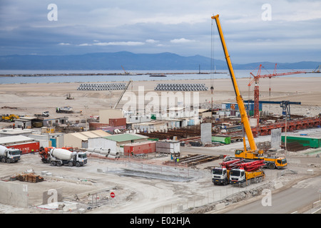 TANGIER, MOROCCO - MARCH 28, 2014: New terminals area under construction in Port Tanger-Med 2 Stock Photo