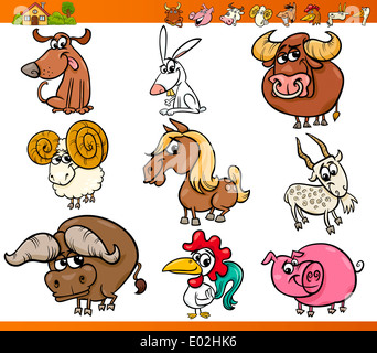 Cartoon Illustration Set of Cute Farm Animals Characters Stock Photo