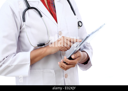 Closeup view of doctor using tablet computer Stock Photo