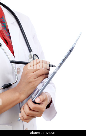 Closeup view of doctor using tablet computer Stock Photo