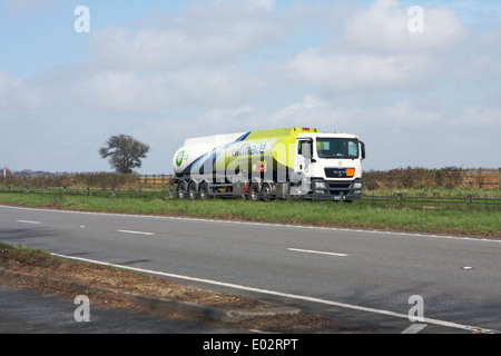 A BP tanker traveling along the A417 dual carriageway in The Cotswolds, England Stock Photo