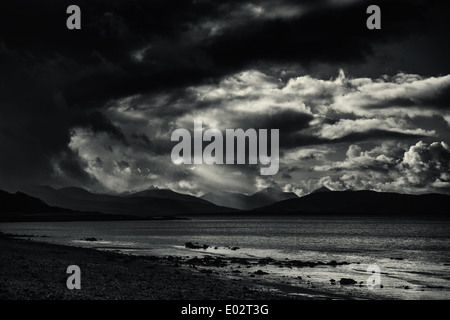 Storm clouds form over the Black Cuillin mountains on the Isle of Skye.Scotland Stock Photo