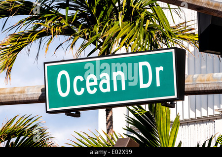 street sign of famous street Ocean Drive Stock Photo