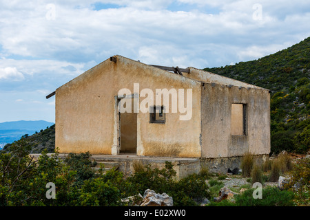 Old abandoned stone house ruins in Greece after an earthquake Stock ...