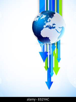 earth globe and arrows blue color abstract background Stock Photo - Alamy