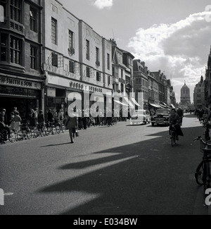 1950s and an historical picture showing high street of Cowley, Oxford, England. Stock Photo
