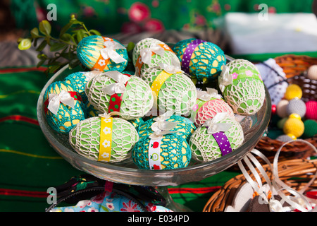 Full of color scratched handmade easter eggs Stock Photo