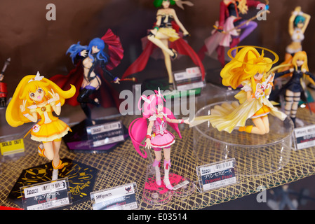 Cute anime figures Cure and other characters on display in a store, Tokyo, Japan. Stock Photo