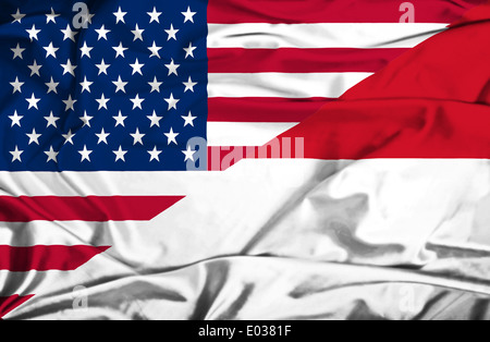 Waving flag of Indonesia and USA Stock Photo