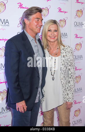 Olivia Newton-John and her husband, John Easterling, attends the grand opening of her residency show 'Summer Nights' at Flamingo Stock Photo