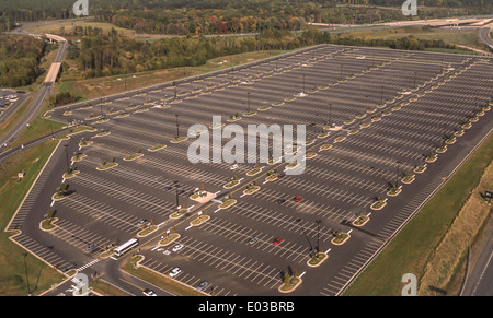 DULLES AIRPORT, VIRGINIA, USA - Aerial view of empty satellite parking lot. Stock Photo