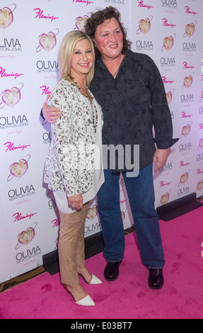 Olivia Newton-John and actress Dot Jones attends the grand opening of her residency show 'Summer Nights' at Flamingo Las Vegas Stock Photo