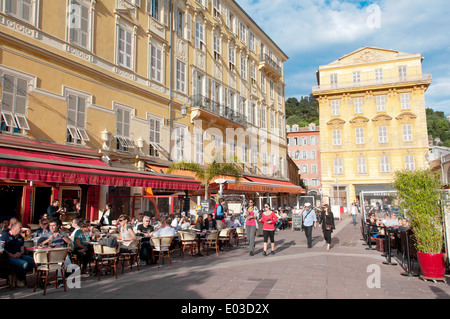 Cafés at Charles Felix square Old Nice , Cote d'azur, Provence France Stock Photo