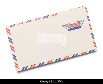 Blank Letter with Via Air Mail stamped on it Isolated on White Background. Stock Photo