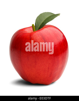 Red Apple with green leaf and stem isolated on a white background. Stock Photo