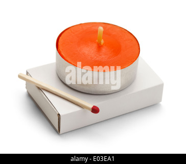 Orange candle with Matches Isolated on White Background. Stock Photo