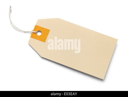 Blank yellow brown tag on isolated white background. Stock Photo