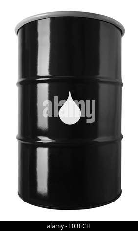 55 Gallon Black Oil Drum With Drop Symbol Isolated on White Background.
