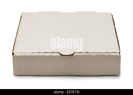 Blank White Cardboard Pizza Box Isolated on White Background. Stock Photo