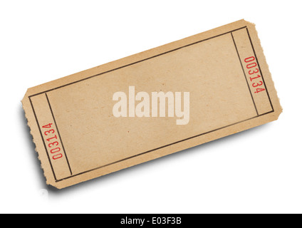 Old torn blank movie or raffle ticket isolated on a white background ...