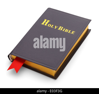 Closed Bible with Red Book Mark Isolated onWhite Background. Stock Photo