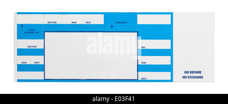 Blank Blue Concert Performance Ticket Isolated on White Background. Stock Photo