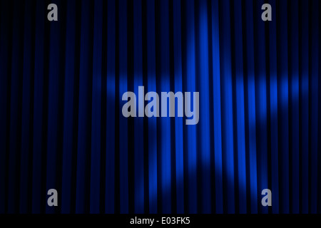 Blue Stage Curtain With Star Spotlight. Stock Photo