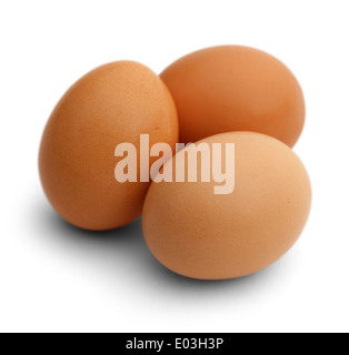 Three Brown Chicken Eggs Isolated on White Background. Stock Photo