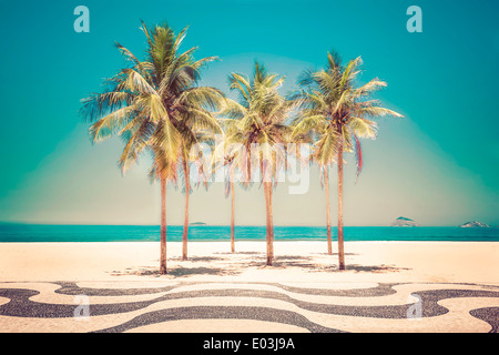 Palms on Copacabana Beach in Rio de Janeiro, Brazil Stock Photo