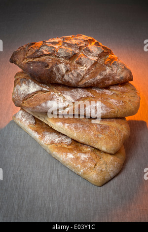 Farmhouse loaves. For the connoisseur consumer of bread, nothing is better than a master baker's bread.  Pains de campagne. Stock Photo