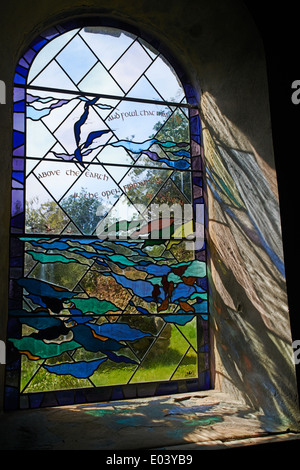 Stained glass window in All Saints Church church at Bryher, Isles of Scilly, Scillies, Cornwall in April Stock Photo