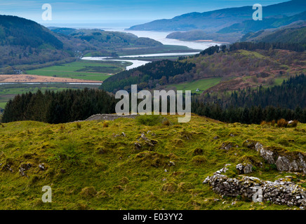 View looking down on the Mawddach Estuary, Barmouth, Gwynedd, North Wales, UK from the nearby Precipice Walk Stock Photo