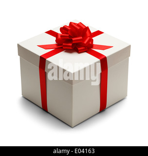 red gift box with ribbon bow isolated on white background Stock Photo ...