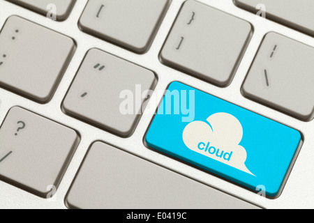 Close Up of Blue Cloud Key Button on Keyboard. Stock Photo