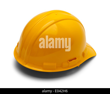 Yellow Plastic Helmet Isolated on White Background. Stock Photo