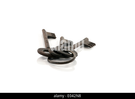 old metal keys isolated on white background Stock Photo
