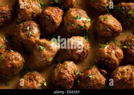 Homemade Swedish Meatballs with Cream Sauce and Parsley Stock Photo