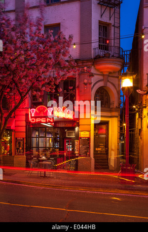 Chinatown lit up at night-Victoria, British Columbia, Canada. Stock Photo