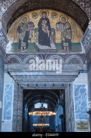 10th cn Mosaic of the Virgin and child flanked by Emperors Justinian and Constantine Hagia Sophia, Sultanahmet, Istanbul, Turkey Stock Photo