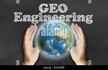 Caring for the Earth with Geo Engineering on Blackboard Stock Photo